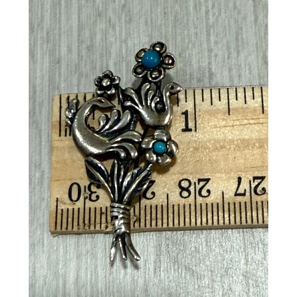 Vintage 925 Sterling Peacock Bird Turquoise Brooch Pin 3.54 grams (025) - Picture 7 of 7
